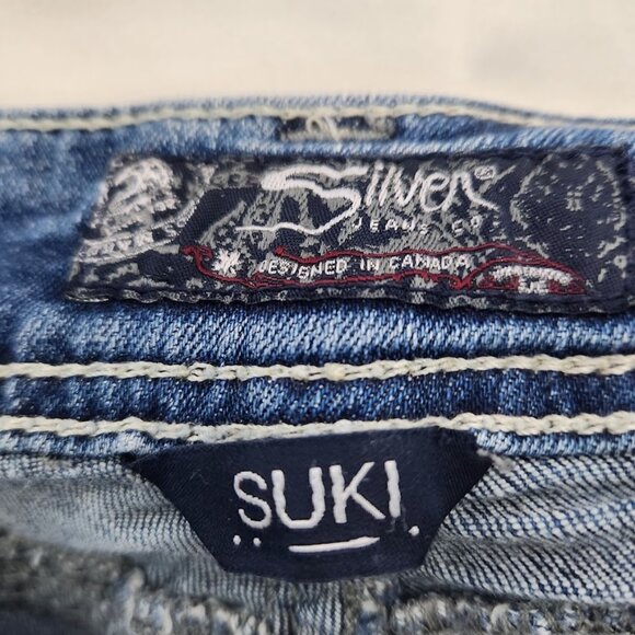 Silver Boot Cut Distressed Jeans, Ladies, Blue, W32 - Picture 8 of 9